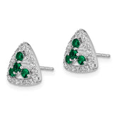 14k White Gold 3/8 carat Lab Grown Diamond VS/SI+ G+ and Created Emerald Complete Triangle Post Earrings
